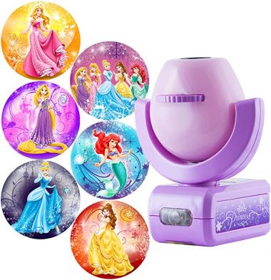 Projectables Disney Princess 6-Image LED Night Light Projector, Dusk-to-Dawn Sensor, Project Princesses Cinderella, Ariel, Aurora, Belle, & Rapunzel on Ceiling, Wall, or Floor, Pink/Purple, 11738