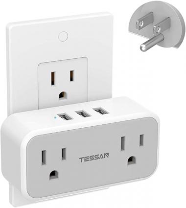 Multi Plug Outlet Extender with USB, TESSAN Double Electrical Outlet Splitter with 3 USB Wall Charger, Mini Multiple Expander for Travel, Home, Office, Dorm