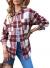 Sidefeel Women Plaid Long Sleeve Button Down Collar Long Shirt Oversized Coat