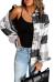 Sidefeel Women Plaid Long Sleeve Button Down Collar Long Shirt Oversized Coat