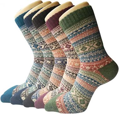 5 Pack Womens Wool Socks Winter Warm Socks Thick Knit Cabin Cozy Crew Soft Socks Gifts for Women