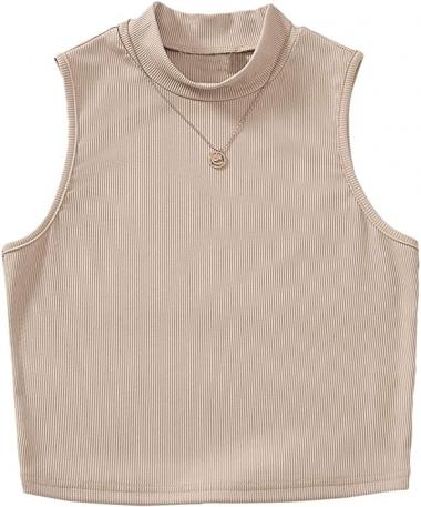 SOLY HUX Women's Casual Mock Neck Sleeveless Ribbed Knit Crop Tank Top