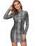 Romwe Women's Elegant Long Sleeve Crocodile Print Mock Neck Slim Fit Party Bodycon Mini Dress