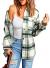 Sidefeel Women Plaid Long Sleeve Button Down Collar Long Shirt Oversized Coat