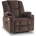 Mcombo Fabric Electric Power Recliner Chair with Heat and Massage, Cup Holders, USB Charge Ports, Extended Footrest, Cloth Powered Reclining for Living Room 8015 (Not Lift Chair)