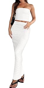 White skirt set long maxi skirt sets women 2 piece outfits top and skirt set all white outfits