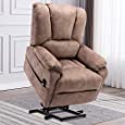 CANMOV Power Lift Chairs Recliners for Elderly, Power Lift Recliner for Living Room, Electric Lift Chair with Overstuffed Seat, Antiskid Fabric Reclining Chair with Remote Control, Light Brown