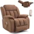 AVAWING Fabric Massage Recliner Chair with Heated, 360 Degree Swivel Ergonomic Recliner Lounge Sofa Chair w/Side Pockets for Living Room, Bedroom(Chocolate)