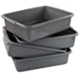 Xyskin Plastic Storage Utility Tote, Restaurant Commercial Bus Box, Grey, 4 Packs