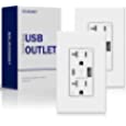 ELEGRP USB Charger Wall Outlet, Type A &amp; Type C 4.2 Amp USB Ports with Smart Chip, 20 Amp Duplex Tamper Resistant Receptacle Plug, Wall Plate Included, UL Listed (2 Pack, Matte White)