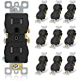 ELEGRP Tamper-Resistant Duplex Receptacle, 15A 125V Standard Electrical Duplex Wall Outlet, 2 Pole 3 Wire, 5-15R, Self-Grounding, Residential Grade Straight Blade, UL (Glossy Black, 10 Pack)