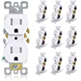 ELEGRP Tamper-Resistant Duplex Receptacle, 15A 125V Standard Electrical Duplex Wall Outlet, 2 Pole 3 Wire, 5-15R, Self-Grounding, Residential Grade Straight Blade, UL (Glossy White, 10 Pack)