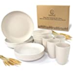 Wheat Straw Dinnerware Sets (16pcs) Beige-Unbreakable Microwave Safe-Lightweight Bowls, Cups, Plates Set-Reusable, Eco Friendly,Dishwasher Safe,Wheat Straw Plates,Wheat Straw Bowls, Cereal Bowls