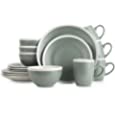 Stone Lain 16-Piece Stoneware Dinnerware, 2-Tone, Speckles, Green and Cream, 16 Piece Set