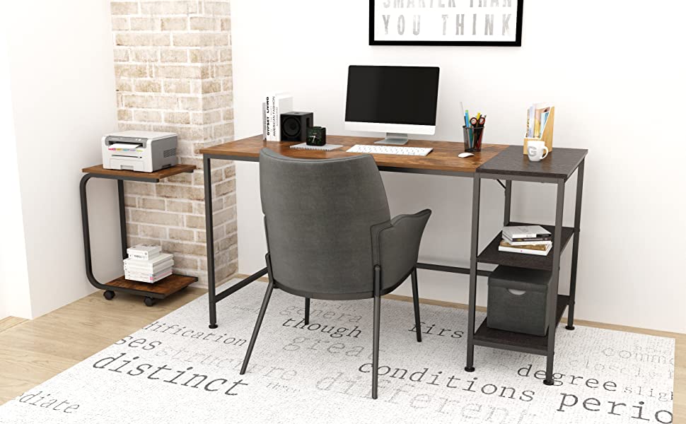 Computer Desk with Shelves,Laptop Table with Grid Drawer