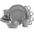 Stone Lain Organic Shape Weave Embossed Stoneware Dinnerware Set, Round Service for 8, Gray