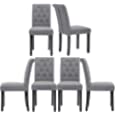 Set of 6 Chairs Upholstered Fabric Dining Chairs with Button-Tufted Details (Gray)