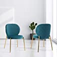 DAGONHIL Velvet Dining Chair,Upholstered Vanity Chairs with Golden Metal Leg,Set of 2(Teal Green)