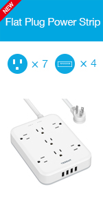 Flat plug power strip