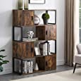 SHOCOKO 5 Tier Bookcase Rustic Bookshelf with Storage Cabinet, Metal and Wood Book Shelving Display Shelf, Rustic Brown