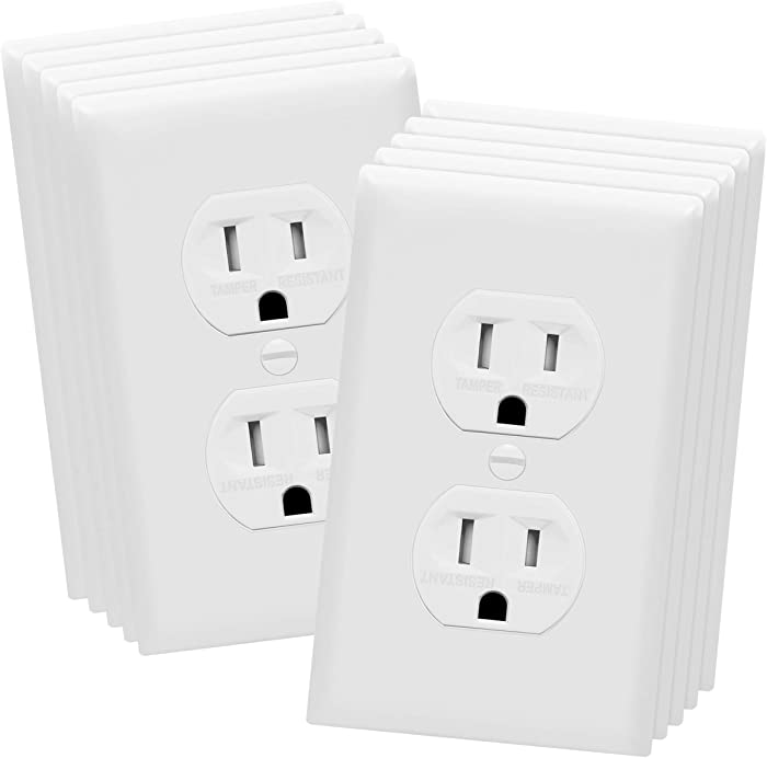 Enerlites Duplex Receptacle Outlets and Wall Plates Bundle, Tamper-Resistant Electrical Receptacle, 15A 125V, Self-Grounding, 2-Pole, UL Listed, 61580-TR-WWP-10PCS, White (10 Pack)