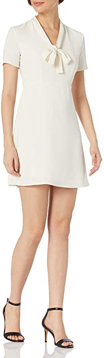 Theory Women's Short Sleeve Tie Neck Dress. Classic Crepe