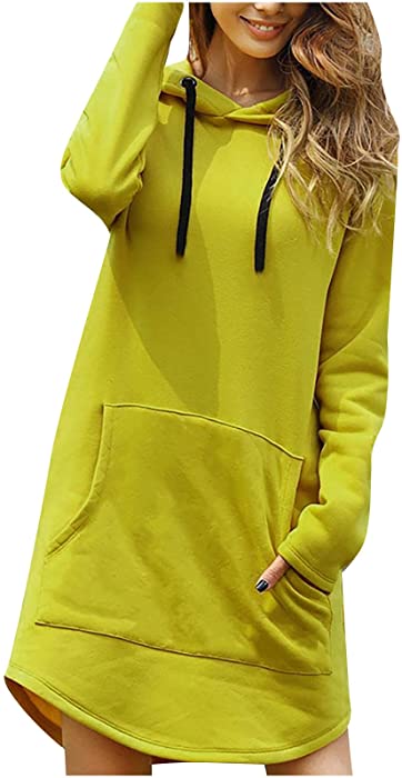 Jsarle Casual Dresses for Women Fall Winter Long Sleeve Hoodies Sweatshirt Dress with Pockets Plus Size Oversized Comfy Dress