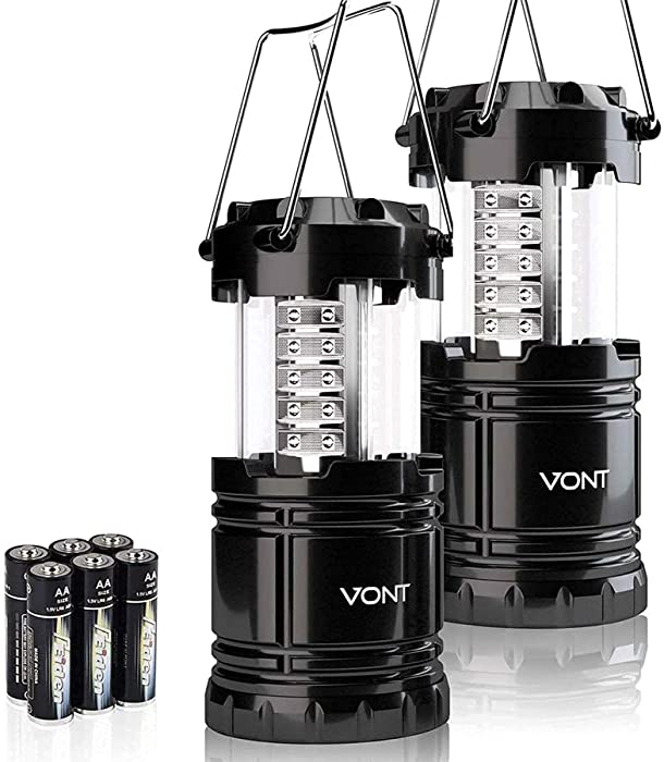 Vont 2 Pack LED Camping Lantern, Super Bright Portable Survival Lanterns, Must Have During Hurricane, Emergency, Storms, Outages, Original Collapsible Camping Lights/Lamp (Batteries Included)