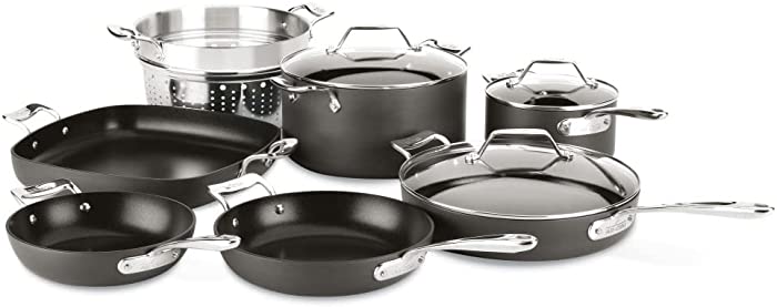 All-Clad Essentials Nonstick Hard Anodized Cookware Set, 10-Piece, Black