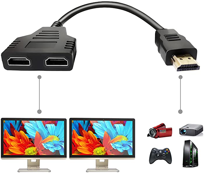 HDMI Splitter Adapter Cable - HDMI Splitter 1 in 2 Out HDMI Male to Dual HDMI Female 1 to 2 Way for HDMI HD, LED, LCD, TV, Support Two The Same TVs at The Same Time