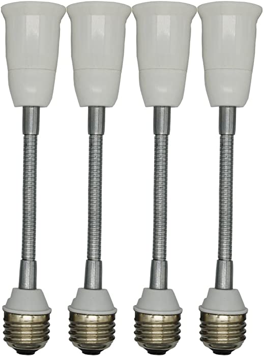 E26 Light Socket Extender,Medium Screw Socket E26/E27 Angle Adjuster Holder Adapter,Flexible Neck and Angel Adjustable (Flexible/Extends by 6.3"(16cm),4-Pack)