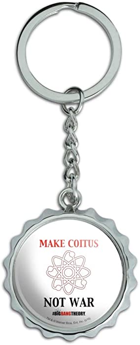 Big Bang Theory Make Coitus Not War Keychain Chrome Plated Metal Pop Cap Bottle Opener