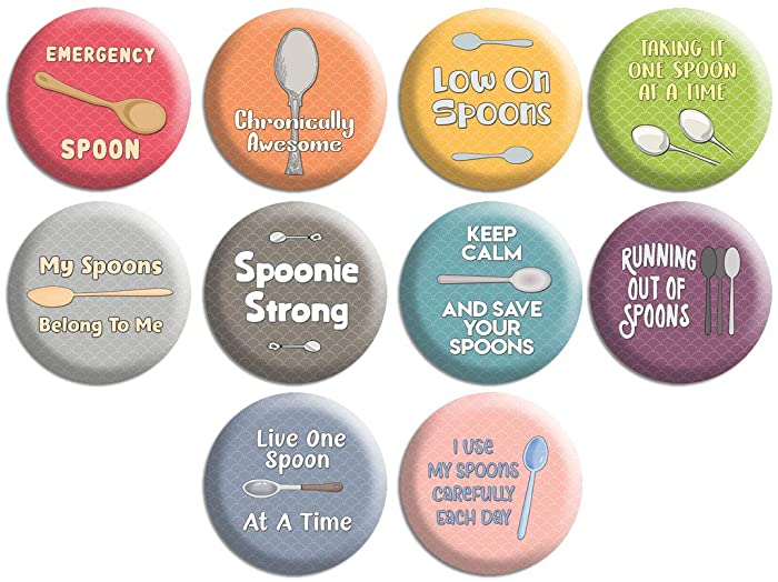 Creanoso Spoon Theory Pinback Button (10-Pack) - Stocking Stuffers Premium Quality Gift Ideas for Children, Teens, & Adults - Corporate Giveaways & Party Favors