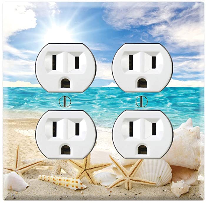 Graphics Wallplates - Seashells Ocean White Sand Beach- Quadplex Outlet Wall Plate Cover