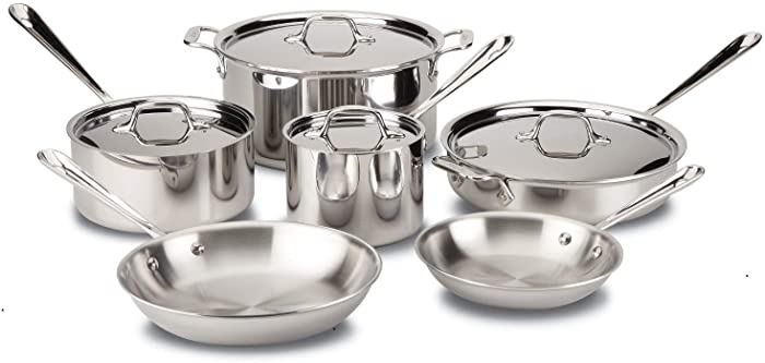 All-Clad D3 Stainless Cookware Set, Pots and Pans, Tri-Ply Stainless Steel, Professional Grade, 10-Piece